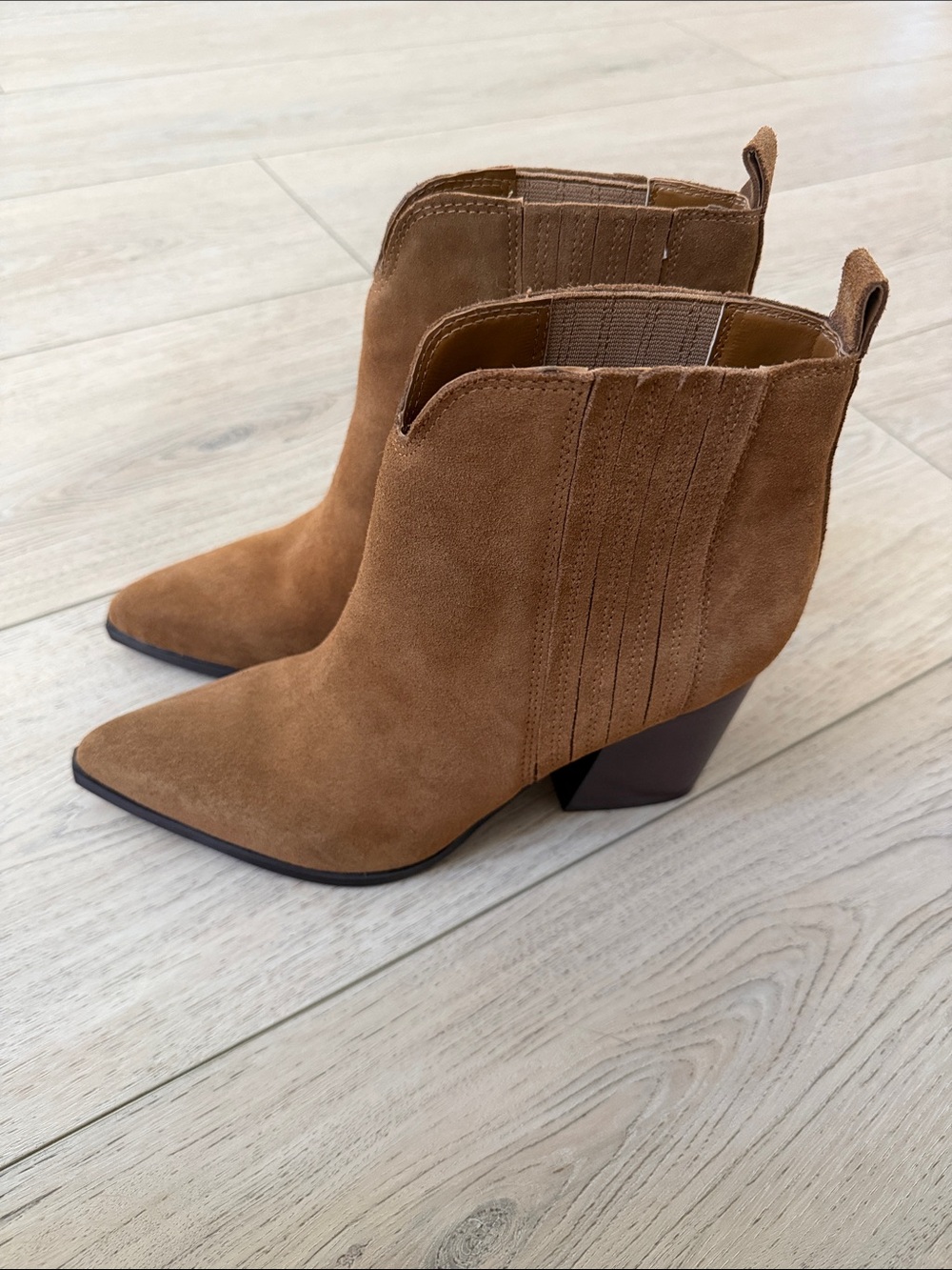 Marc Fisher Tan Suede Pointed Toe Ankle Booties